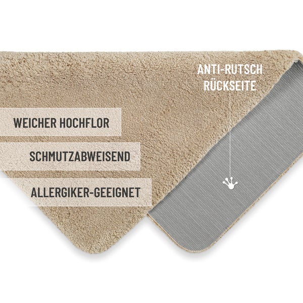 Hochflorteppich mit rutschhemmender Rückseite, schmutzabweisend und für Allergiker geeignet