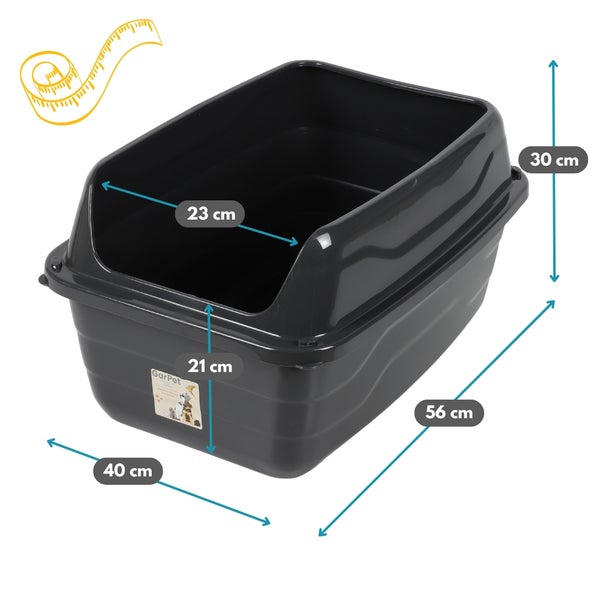 2x Katzenklo mit hohem Rand Schwarz Katzentoilette XXL Katzenklo offen hoher Rand Katzenklo ohne Deckel Extra Hoch 56x40x30 cm Anthrazit