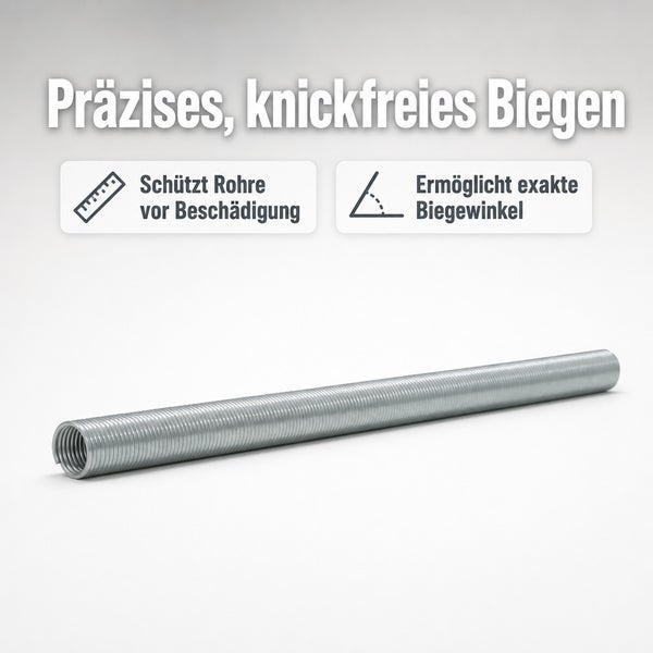 Eine Rohrbiegefeder für präzises und knickfreies Biegen von Rohren, schützt vor Beschädigungen und ermöglicht exakte Biegewinkel.