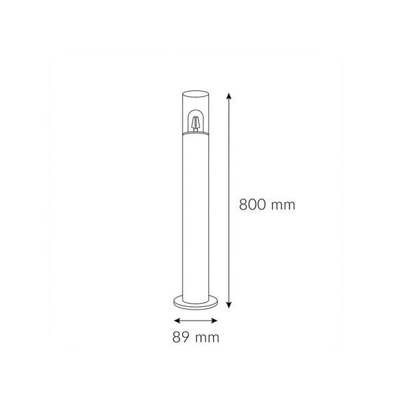 Technische Zeichnung einer Wegeleuchte mit den Maßen 800 mm Höhe und 89 mm Durchmesser.
