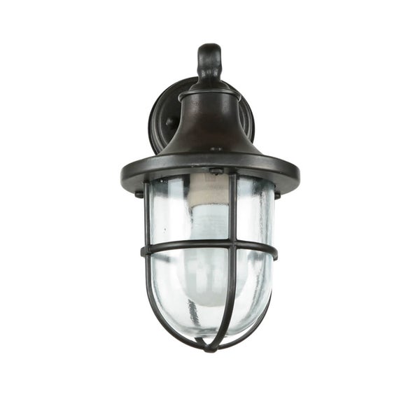 Wandleuchte mit klarem Glas und schützendem Gitter