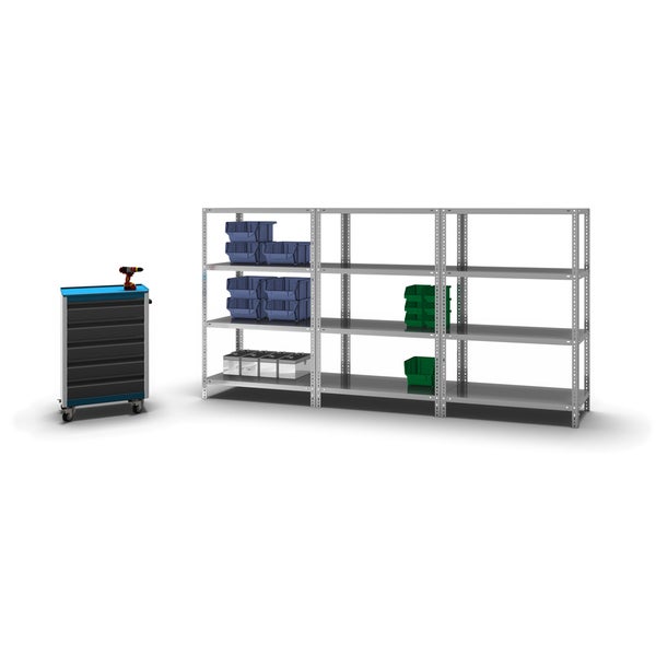 PROREGAL Fachbodenregal Schraubsystem Heavy-Duty Grundregal HxBxT 150 x 100 x 50 cm 4 Ebenen Fachlast 350 kg Beidseitig Nutzbar Verzinkt
