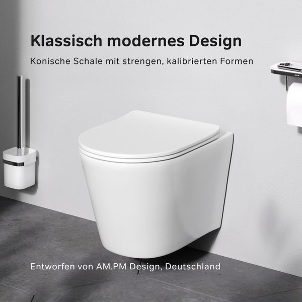 AM.PM Wand-WC  Tiefspüler ohne Spülrand weiß glänzend mit WC-Sitz CPA1900SC Spike
