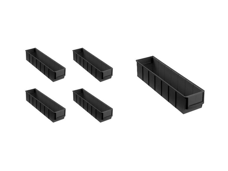 PROREGAL SparSet 5 x Leitfähige Industriebox 400 S HxBxT 8,1 x 9,1 x 40 cm 2,2 Liter ESD Sichtlagerkasten Sortimentskasten Sortimentsbox Kleinteilebox