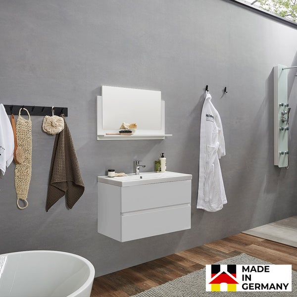 Home Deluxe - Badmöbel - Set - WANGEROOGE BIG Deluxe – Größe: M, Farbe: Weiß, Breite Waschbecken: ca. 80 cm I Badezimmermöbel Waschtisch Waschbecken