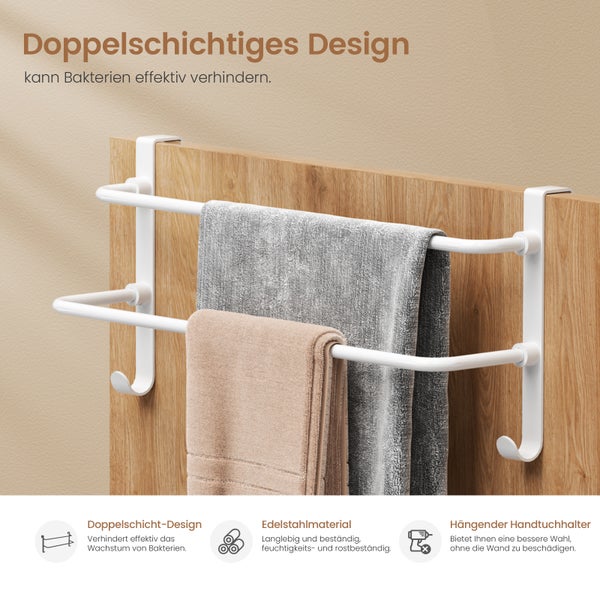 EMKE Handtuchhalter und Handtuchhaken Edelstahl Türgarderobe Ohne Bohren, 41x18x12.4cm Tür Hakenleiste Mattweiß