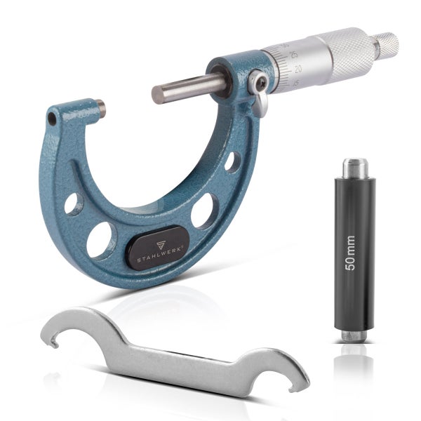 Stahlwerk Messschraube mit Einstellschlüssel und Messlehre 50 mm
