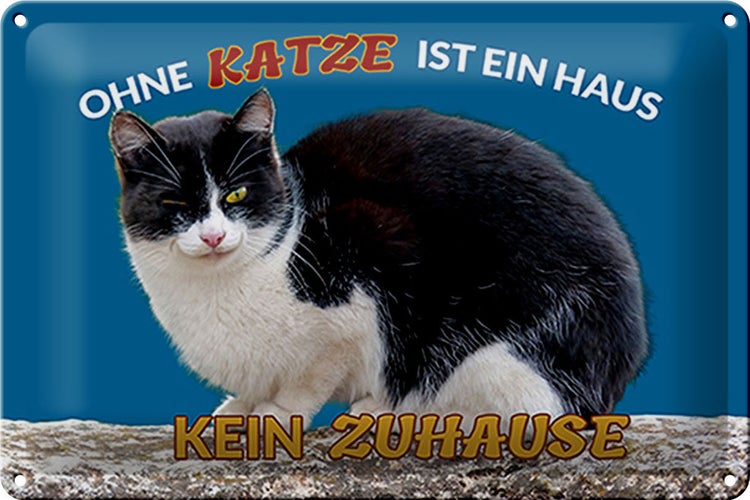 Blechschild Spruch 30x20cm Ohne Katze kein Zuhause
