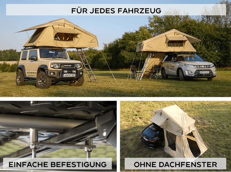 AdventureMate140 Dachzelt mit Vorzelt, 140x240 Matratze inkl. 3D Mesh