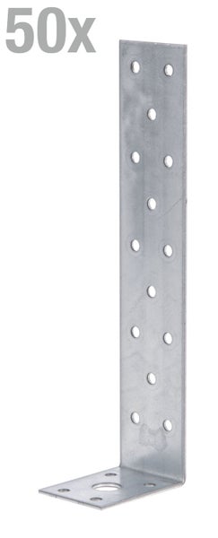 Set mit 50 Stück verzinkten Winkelverbindern aus Metall mit Lochung für den Holzbau