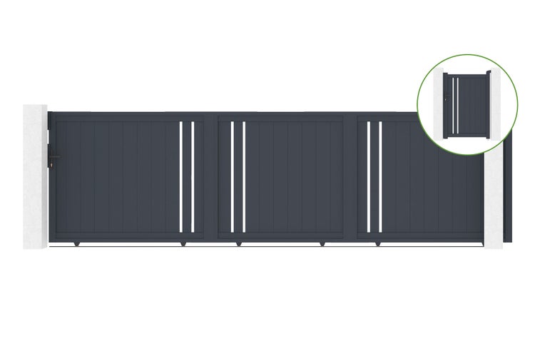 Schiebetor 5m GIONA H.140cm Aluminium + Tor GIONA H140 GRAU