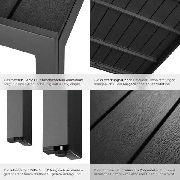 Gartentisch tectake Maren 90 x 90 x 74,5 cm aus Aluminium und Kunststoff schwarz