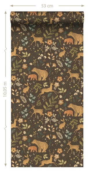 Tapetenrolle mit Waldtiermuster, 53 cm breit und 10,05 m lang