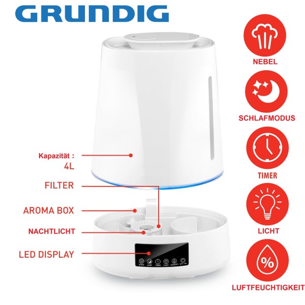 Grundig Luftbefeuchter 4,3L weiß, Fernbedienung Aroma Diffuser Raumbefeuchter