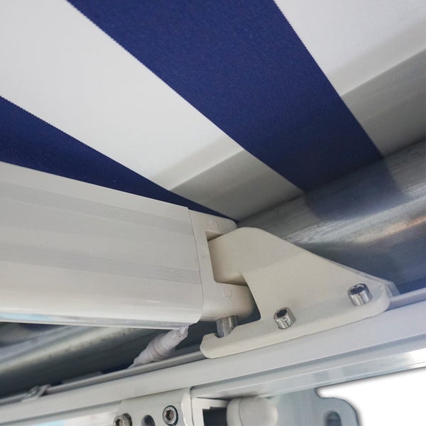 Home Deluxe - LED Vollkassettenmarkise ELOS - Marineblau-Weiß, 350 x 250 cm - inkl. Wind- und Sonnensensor, Fernbedienung, Handkurbel, Montagematerial I Terrassenüberdachung Sonnenschutz Windschutz
