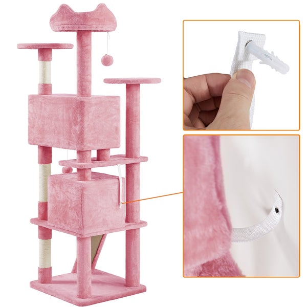 Katzenkratzbaum mit mehreren Ebenen, Kratzsäulen und Befestigungsmaterial zur Wandmontage