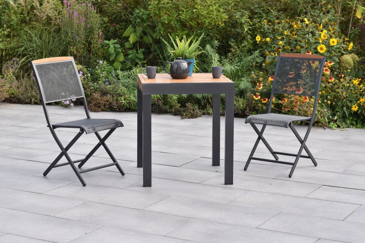 Patmos Set 3tlg., 2 Klappsessel, Balkonausziehtisch 65 (130) x 65 cm, Aluminium/Stahl/Akazie