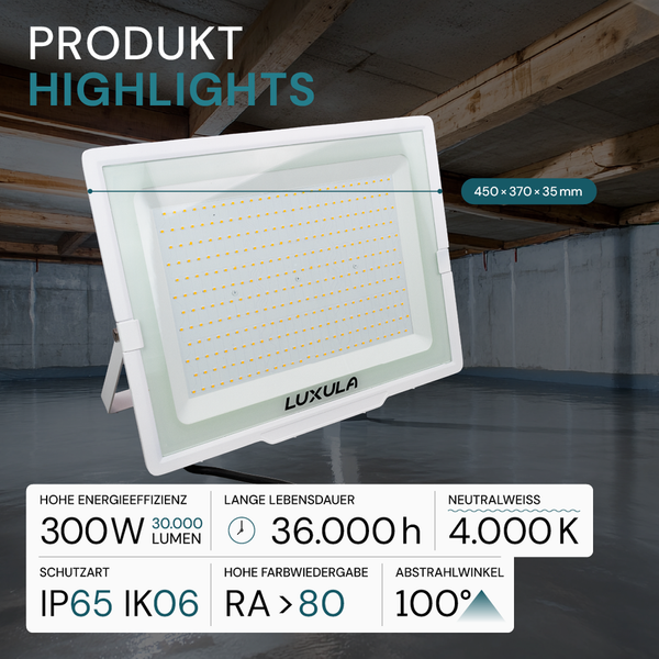 Luxula LED-Strahler, 300 Watt, 30000 Lumen, Schutzart IP65 IK06
