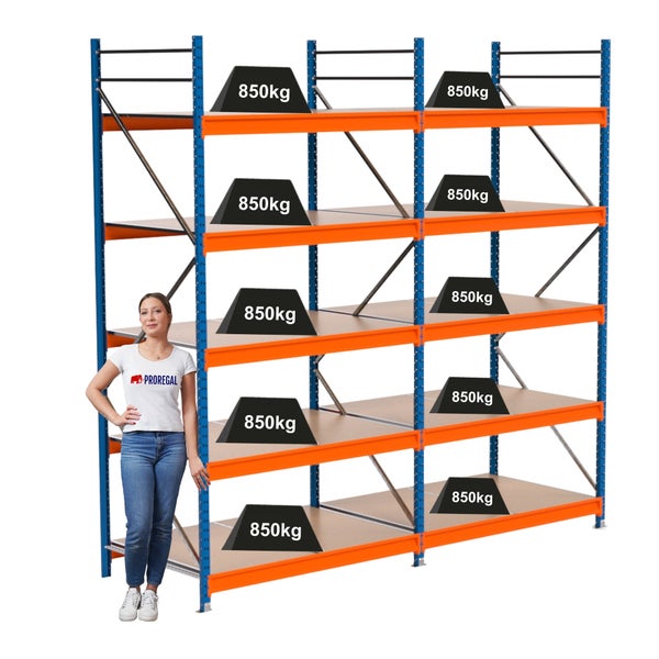 Belastbares Lagerregal mit mehreren Ebenen und einer Traglast von 850 Kilogramm pro Ebene