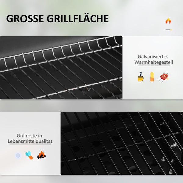 Outsunny Holzkohlegrill, Grillwagen, 113 x 65 x 108 cm, Edelstahl, Schwarz
