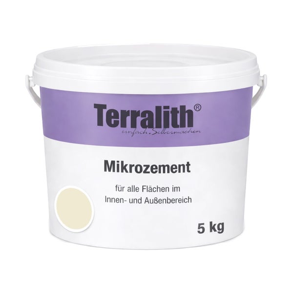 Terralith Mikrozement für Innen- und Außenbereich im 5 Kilogramm Eimer.