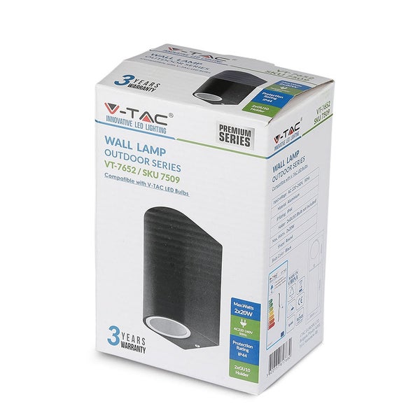 Verpackung einer V-TAC Außenwandleuchte der Serie VT-7652 / SKU 7509, kompatibel mit V-TAC LED Leuchtmitteln
