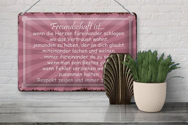Blechschild Spruch 30x20cm Freundschaft ist wenn Herze