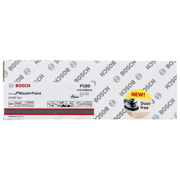 Bosch Schleifblatt M480 Net Best for Wood and Paint 115 x 230 mm 180 50er-Pack - 2608621274