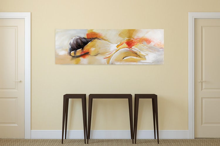 Handgemaltes Gemälde Acrylfarbe 150x50cm Orange