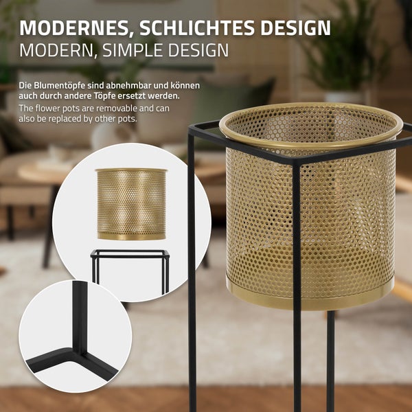 ML-Design Blumenständer 6er Set, Schwarz-Gold, 21x21x47/25x25x71 cm, aus Stahl, Blumentopfständer mit Übertopf, Metall Pflanzenständer, Blumentopfhalter 6-tlg, Pflanztopf Deko Blumensäule Blumenhocker