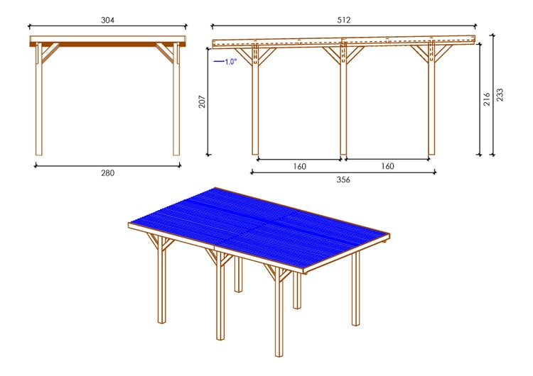 Carport Garagendach 3,04x5,12 m - 15,56 m2 - PVC-Abdeckung 