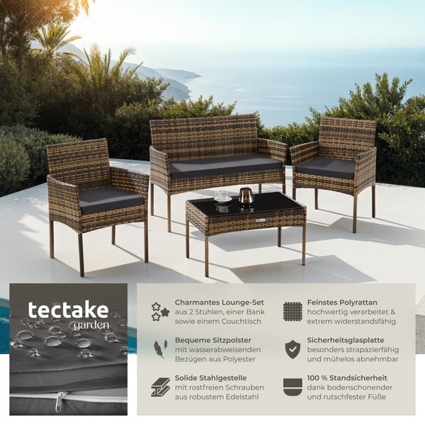 Rattan Gartenset tectake Palese Sofa 250 kg, je Sessel 120 kg für 4 Personen natur
