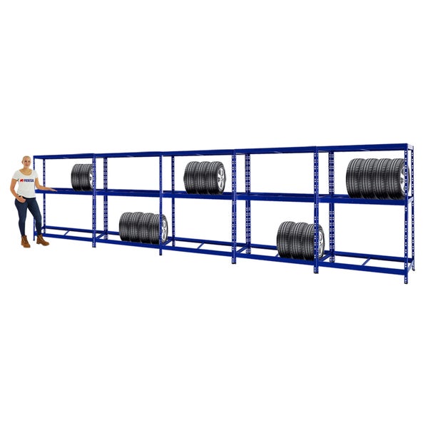 PROREGAL Mega Deal 5x Reifenregal Tiger mit Fachboden HxBxT 180 x 130 x 50 cm Bis Zu Insgesamt 60 Reifen Blau