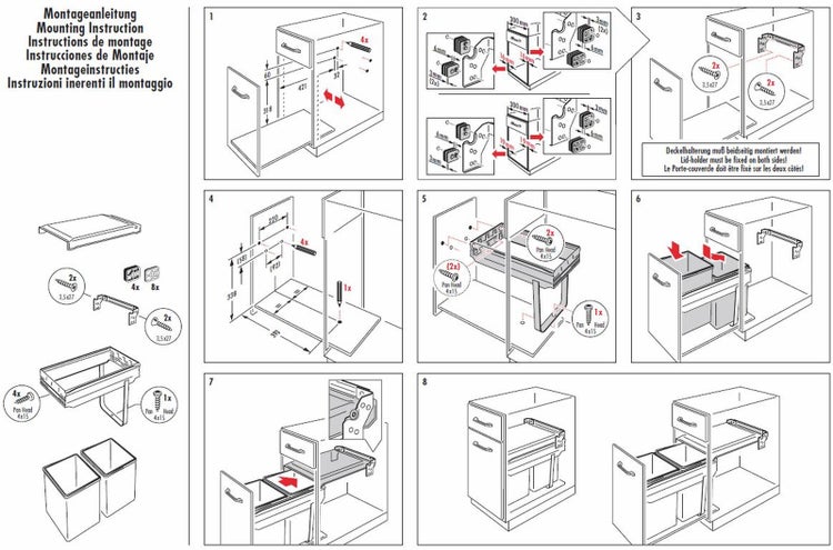 Montageanleitung für einen Küchenschrank mit Müllauszug