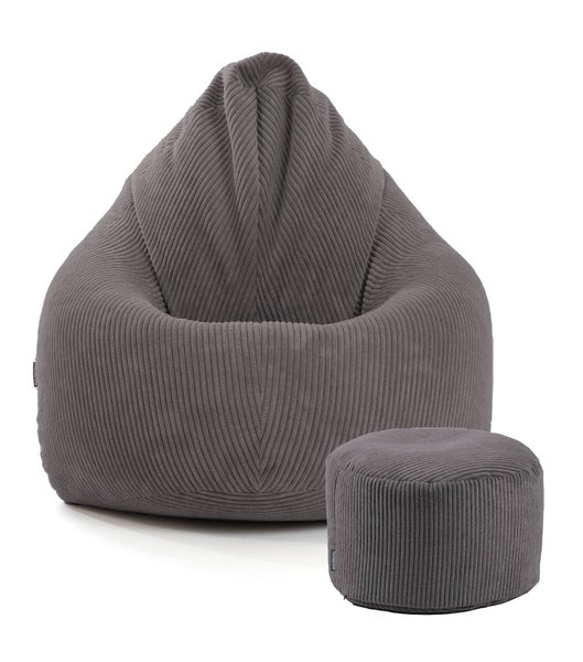 mokebo Sitzsack Cord mit Hocker 'Der Tagträumer', Bean Bag und Pouf mit EPS-Perlen Füllung in Anthrazit
