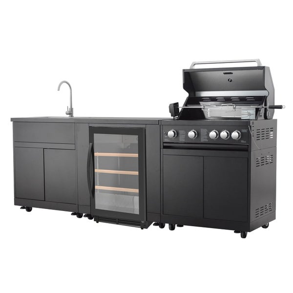 GORILLER® Outdoorküche BBQTitan 292x66x129cm 4-Brenner + Heckbrenner (inkl. Rotisserie, Innenraumbeleuchtung und Abdeckung)