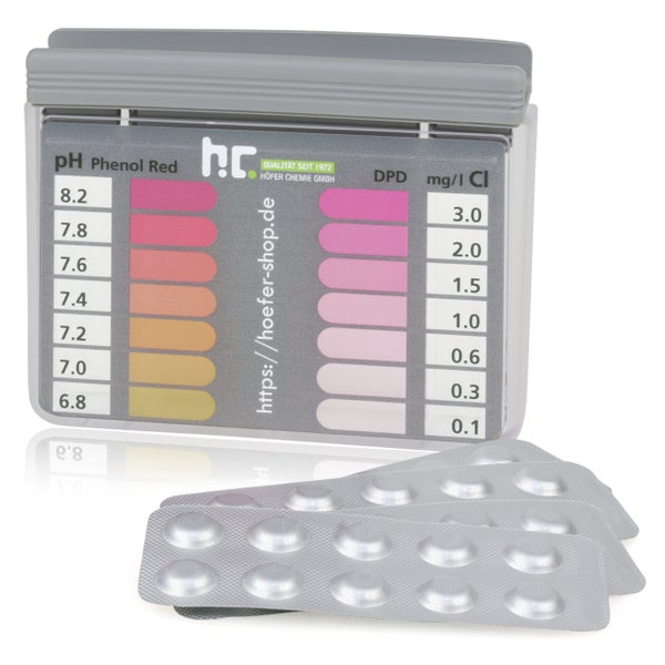 Bayzid Logo. Testkit zur Bestimmung von pH-Wert und Chlorgehalt mit Anwendungsanleitung.