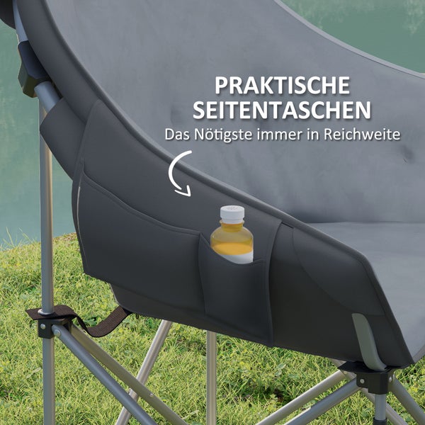 Outsunny Faltstuhl faltbar Campingstuhl mit Seitentasche Tragetasche gepolstert Outdoor Klappstuhl bis 120kg belastbar robust leicht Angelstuhl Gartenstuhl für Garten Camping Strand