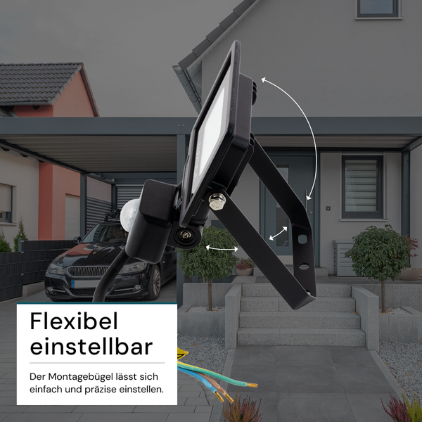 LUXULA LED Außenstrahler mit Bewegungsmelder 10W Strahler 4000K Neutralweiß 1000lm Fluter Schwarz IP65