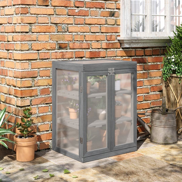 Outsunny 3 Stufen Gewächshaus, wetterfest Treibhaus mit zwei Türen, Frühbeet aus Holz Polycarbonat, Frühbeetkasten bis 15 kg Belastbar (je Einlegeboden) 58 x 44 x 78 cm Dunkelgrau