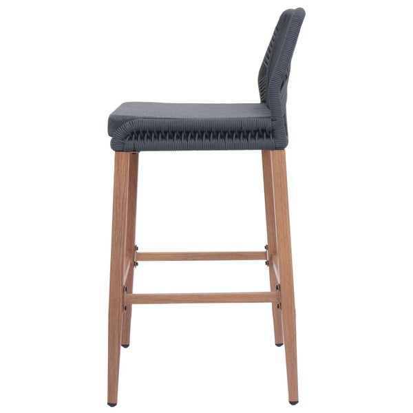 Barhocker mit Holzbeinen und geflochtener Sitzfläche