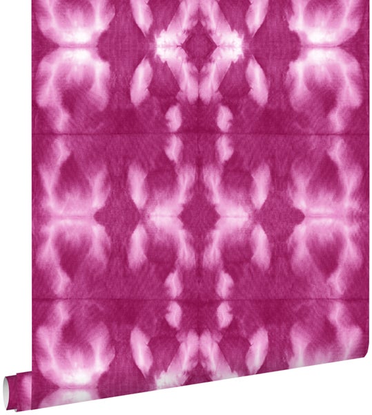 ESTAhome Tapete Tie-Dye Shibori Muster Tiefrosa - 53 cm x 10.05 m - 148684