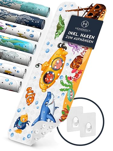 Homerella® Badewannenmatte rutschfest Kinder - 100% BPA frei Inkl. 2 Haken zum Aufhängen 100x40cm - Antirutschmatte Badewanne Baby hautsensitiv & schimmelresistent - Badematte rutschfest & waschbar