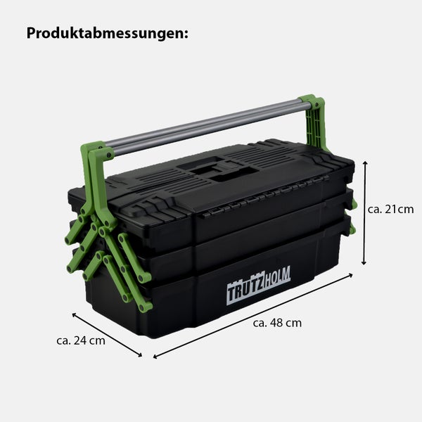 Werkzeugkiste 48x24x21 cm Kunststoff Griffe klappbar aus Stahl Werkzeugkasten Toolbox Organizer leer