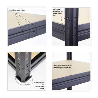 PROREGAL Schwerlastregal DINO HxBxT 180x120x60cm Fachlast 600kg Schwarz