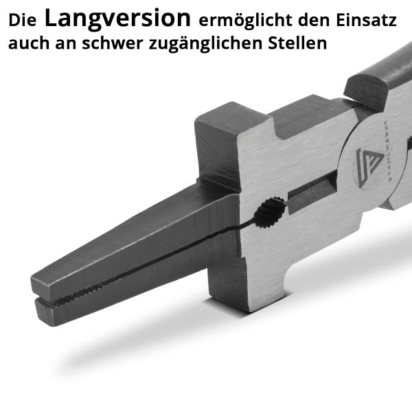 Detailansicht einer Stahlwerkzange in Langversion