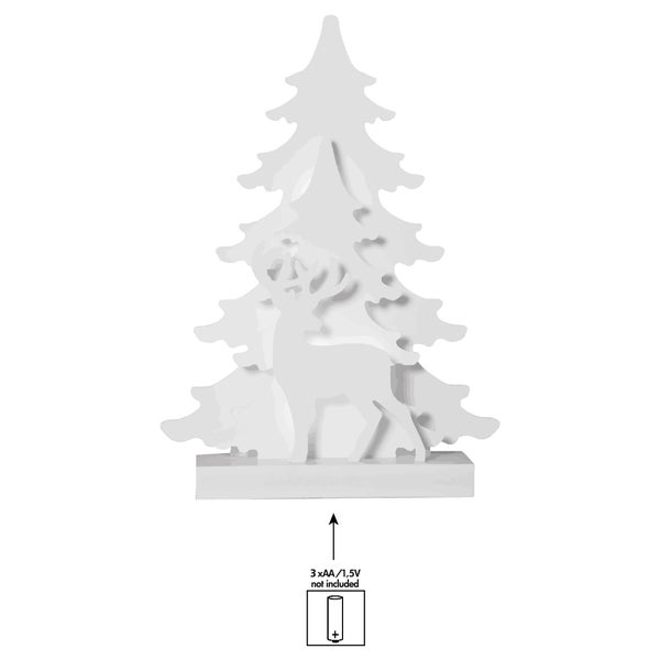 Dekorative Holzfigur mit Tannenbaum und Hirsch, benötigt 3 AA Batterien mit 1,5 Volt, Batterien nicht enthalten