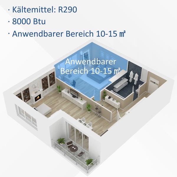 HOMCOM Mobile Klimaanlage, 8000BTU 4-in-1 Klimagerät mit Fernbedienung, 24h Timer, 2 Geschwindigkeitsstufen für 10-15㎡ LED-Display, 30,5L x 32,5B x 67,8H cm, ABS, Schwarz
