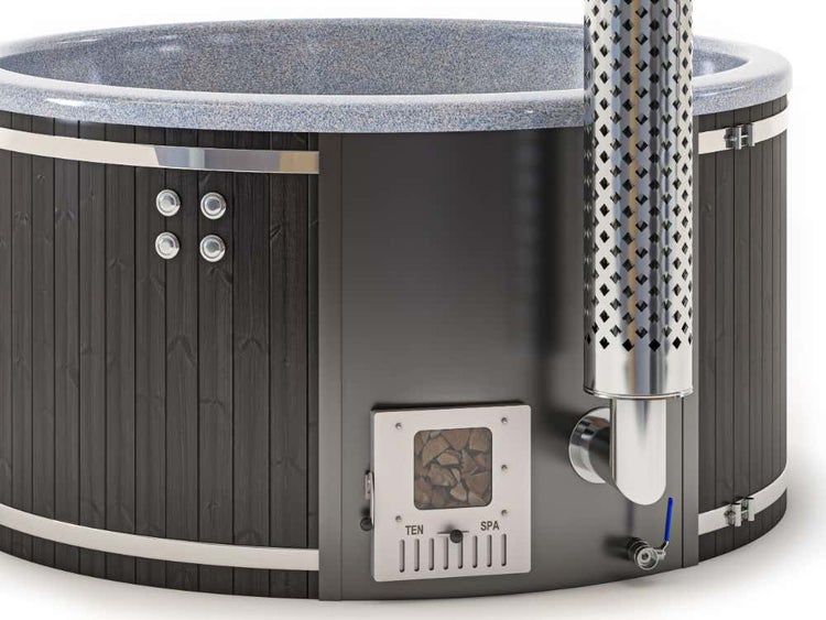 FinnTherm Badefass Stockholm Spa Edition Deluxe aus Holz in Schwarz 2x2m