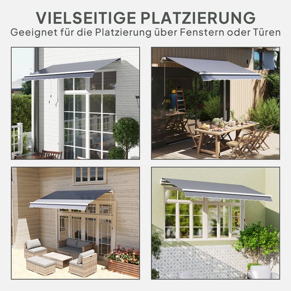 Outsunny Markisenbespannung Markisenstoff mit Volant Wasserabweisend Ersatzstoff für 4 x 3 m Markisen Markisentuch Markisestoff Sonnenschutz für Garten Balkon Hof Grau
